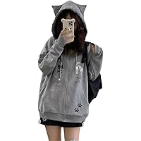 あ*い様 HANGRY&ANGRY風猫耳フード付きパーカー・尾付き 原宿系ビジュ DRT2806 [尻尾チャーム付 ] オーバーサイズ ネコ耳フード・プル